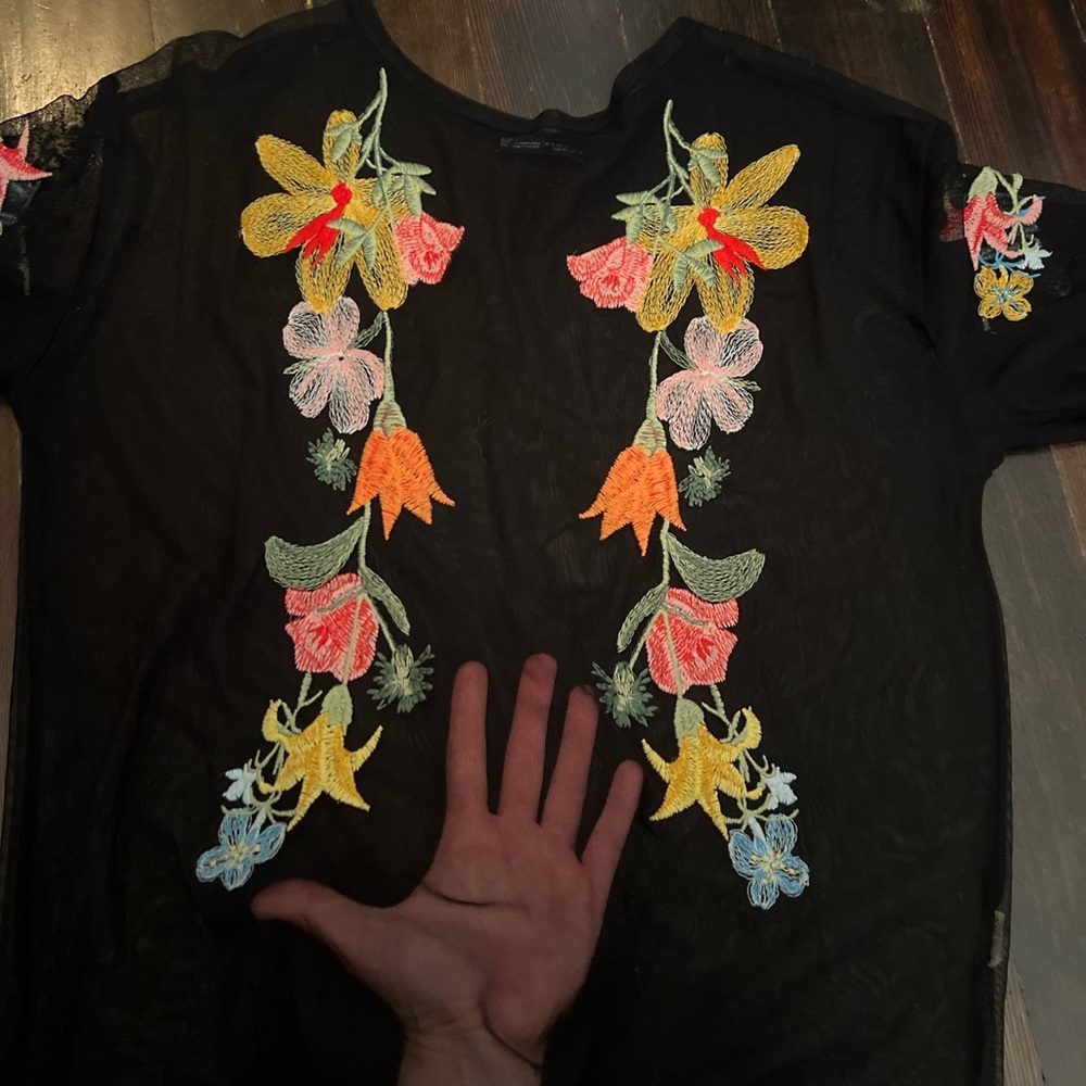 EUC Zara Embroidered Mesh Tee